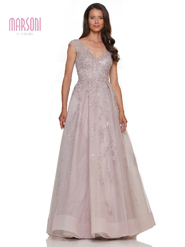 Marsoni MV1277 Cap Sleeve A Line Embroidered Tulle Formal Dress