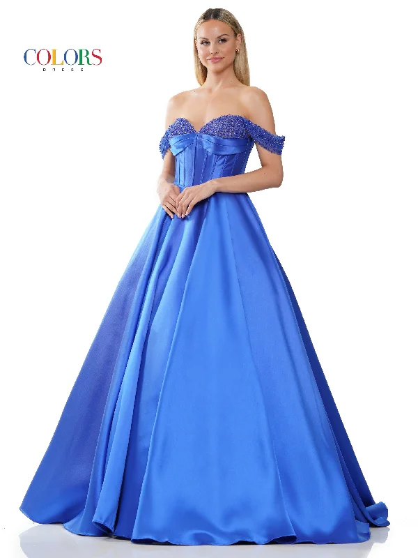 Colors 3191 Long Off Shoulder Mikado Prom Ball Gown