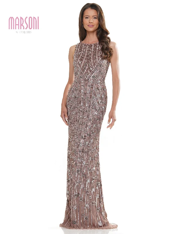 Marsoni MV1262 Formal Long Beaded Mesh Sleeveless Dress