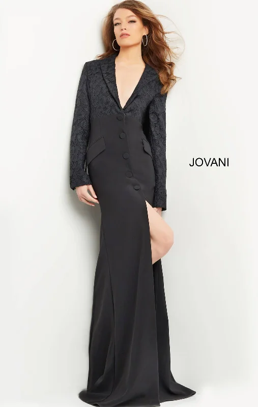 Jovani 07552 Long Sleeve Formal Font Slit Evening Dress