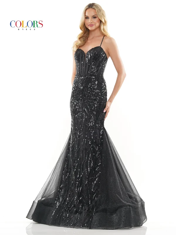 Colors 3203 Long Formal Glitter Mesh Mermaid Prom Dress