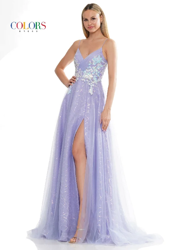 Colors 3235 Prom Long Spaghetti Strap Glitter Ball Gown