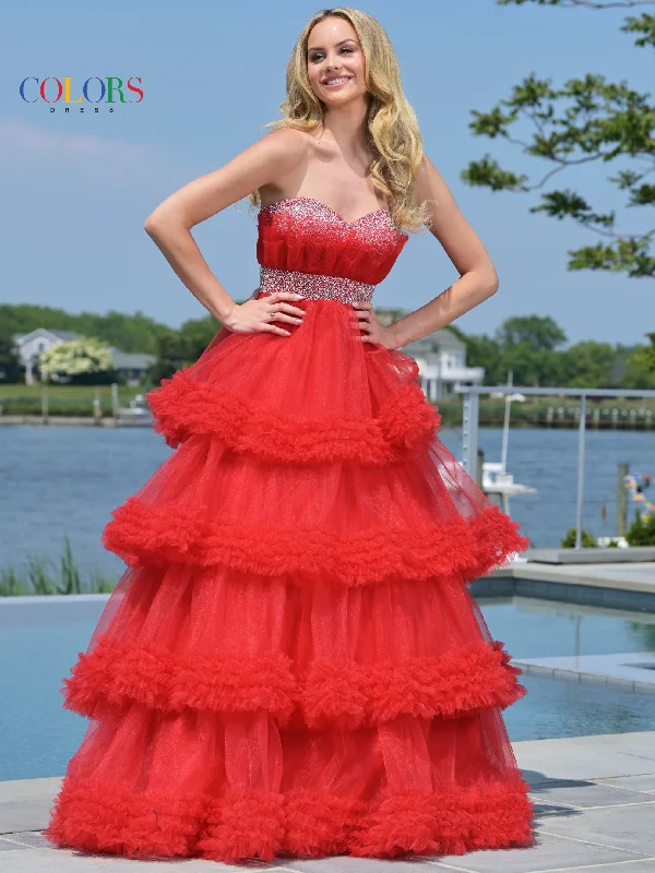 Colors 3245 Prom Long Strapless Tiered Ball Gown