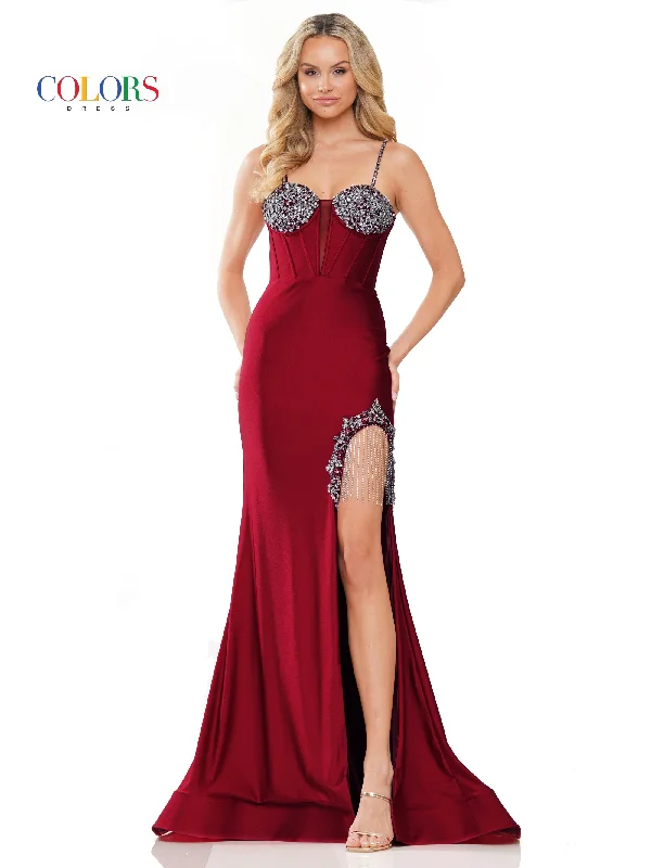 Colors 3271 Long Formal Fitted Satin Prom Dress