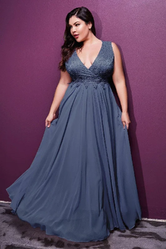 Smoky Blue 20 Cinderella Divine S7201 Long Plus Size Prom Dress Sale