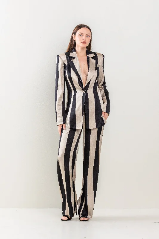 Stripe Jacket Long Pant Set