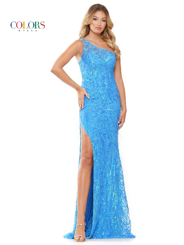 Colors 3261 Long Fitted One Shoulder Prom Dress