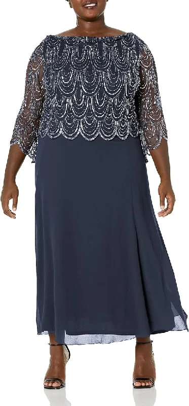 Navy 22W J Kara Plus Size Long Formal Dress Sale