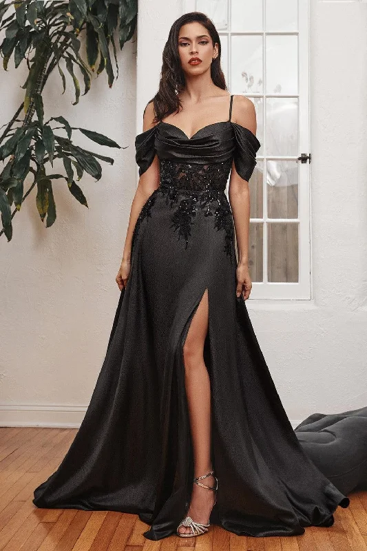 Black 14 Cinderella Divine OC012 Long Off Shoulder A-Line Gown Sale