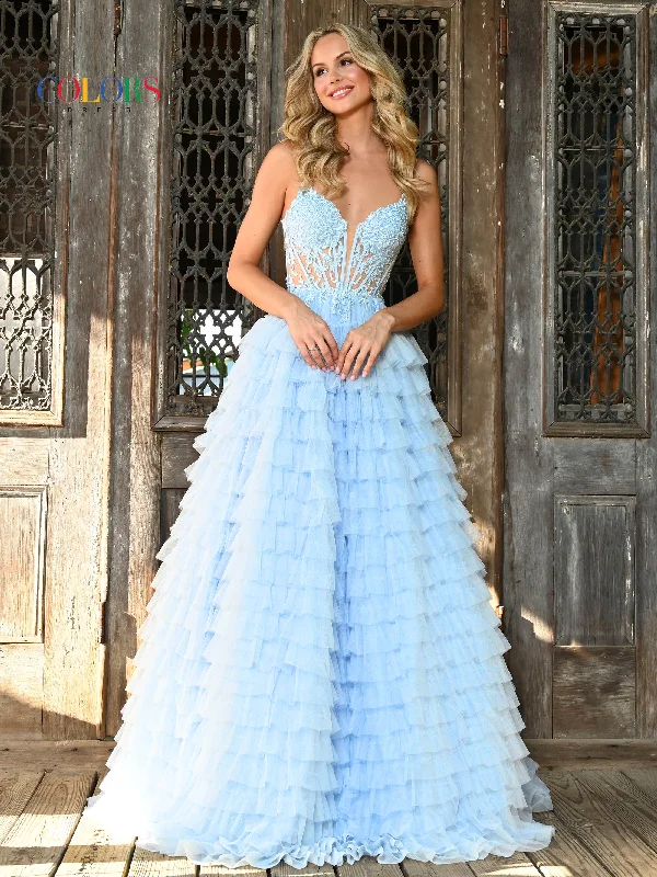 Colors 3219 Prom Long Spaghetti Strap Beaded mesh ball Gown