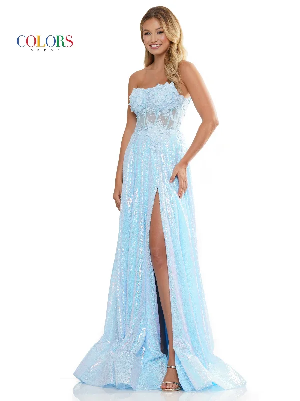 Colors 3224 Long Strapless Formal A Line Prom Dress