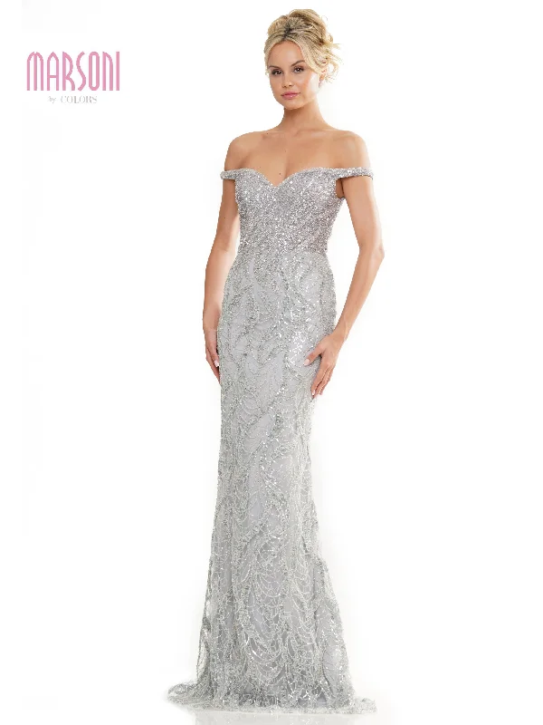 Marsoni MV1257 Long Beaded Off Shoulder Formal Dress