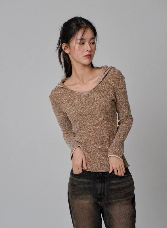 Mixed Color V-Neck Knit Top IJ310