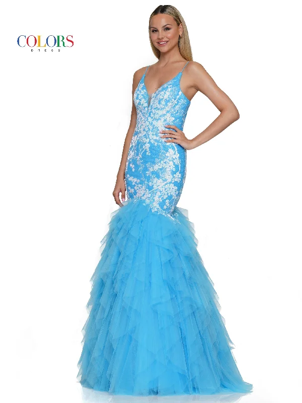 Colors 3201 Long Formal Sequin Mesh Mermaid Prom Dress