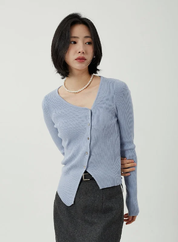 V-Neck Button Knit Top OJ310