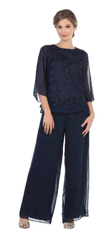 Navy M Formal Mother of the Bride Lace Pant Suit Sale