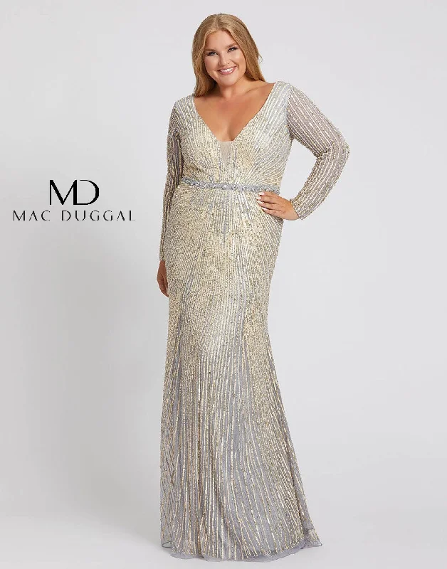 Platinum Gold 18W Mac Duggal 5176 Long Plus Size Sequins Prom Dress Sale