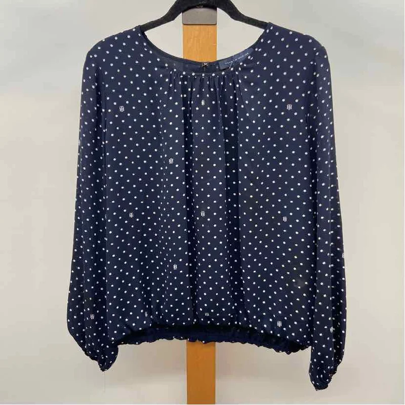 Tommy Hilfiger Women's Size L Navy Spotted Long Sleeve Shirt