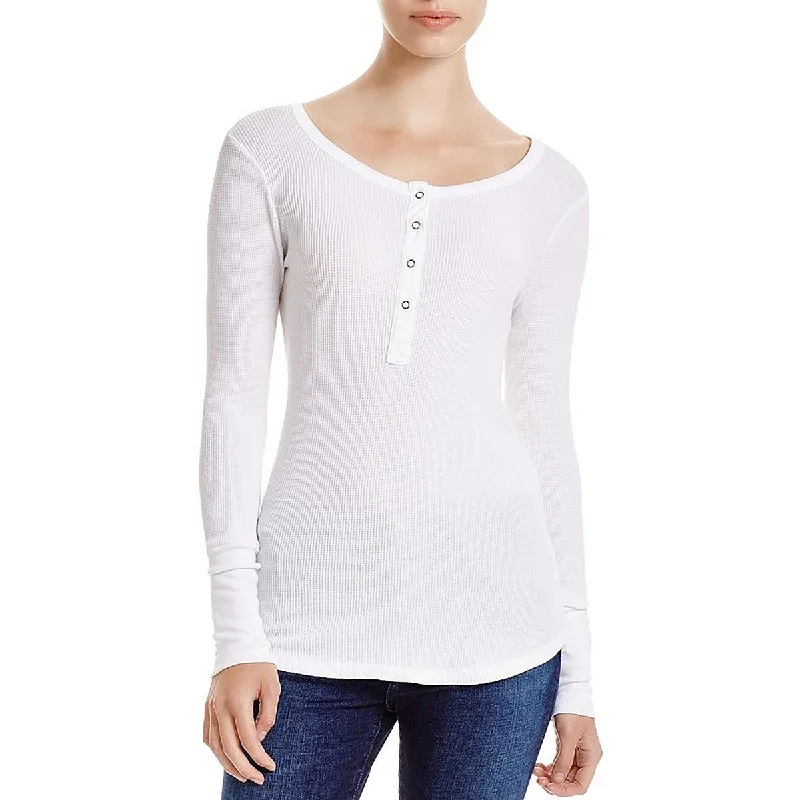 Womens Waffle Crewneck Henley Top