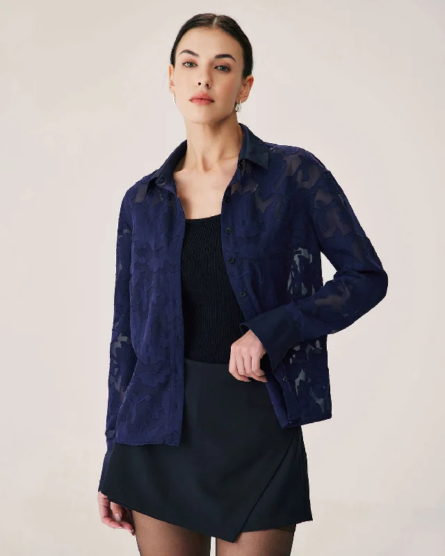 Navy Jacquard Long Sleeve Shirt