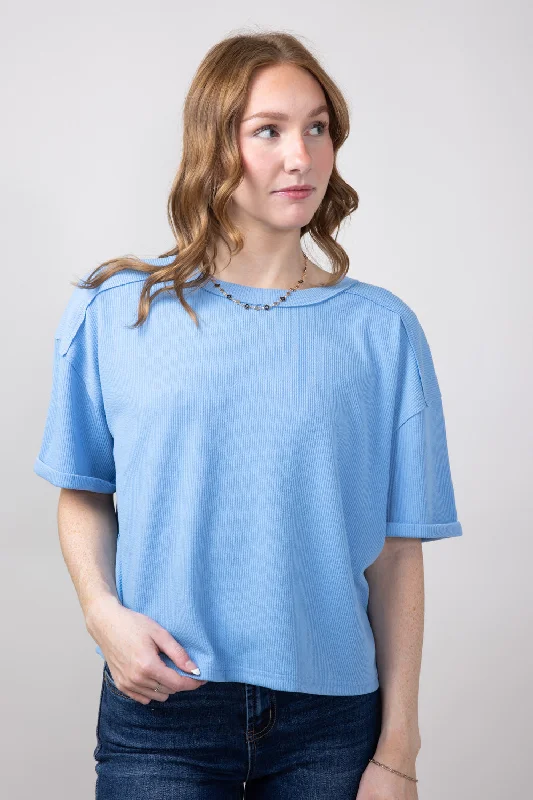 Blu Pepper Crewneck Ribbed Knit Shirt for Women in Light Blue | B4ST1053-LIGHTBLUE