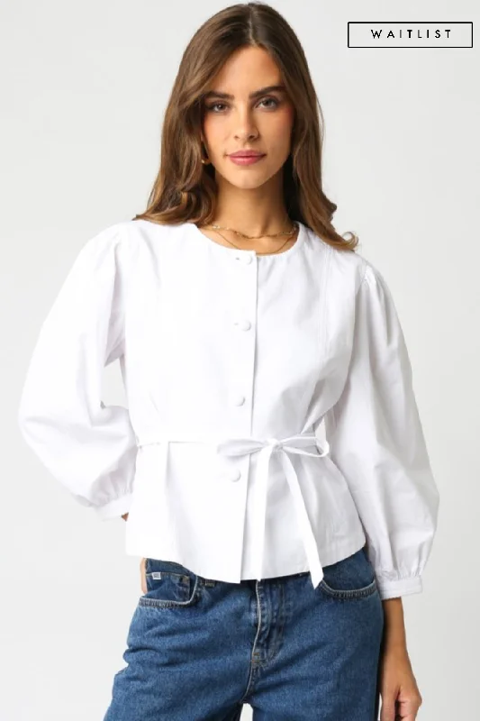 Waitlist 1/20 ♥ Isabella Long Sleeve Button Down Waist Tie Top White