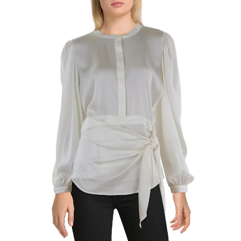 Womens Tie Front Long Sleeve Peplum Top