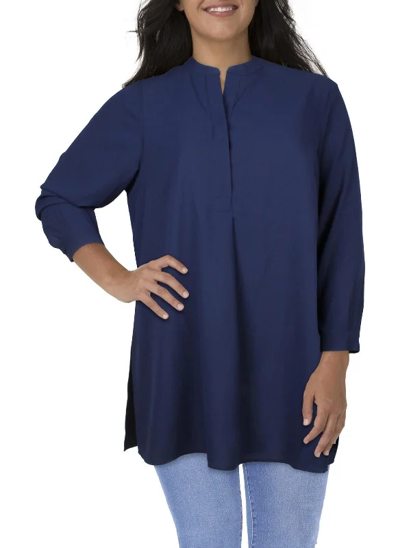 Plus Womens Split Hem V-Neck Tunic Top