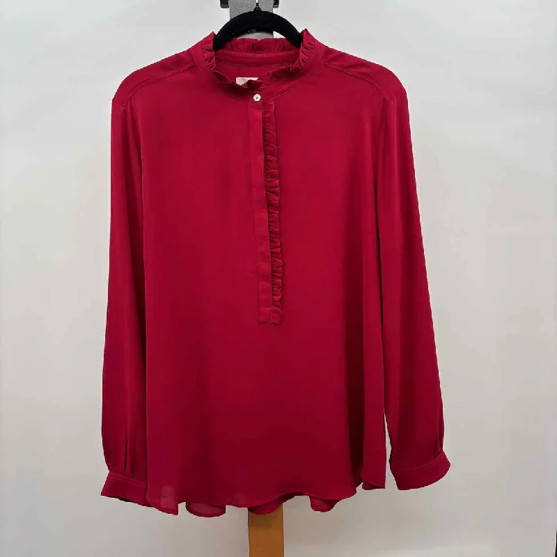 Loft Women's Size L Red Solid Long Sleeve Shirt