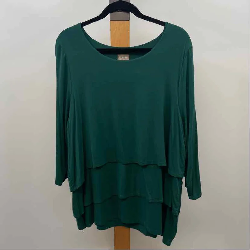 Chico's Women's Size XL Green Solid Long Sleeve Shirt