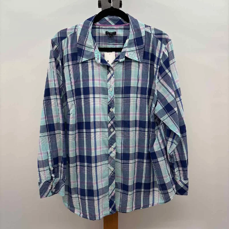 Talbots Women's Size 2X Blue Plaid Long Sleeve Shirt