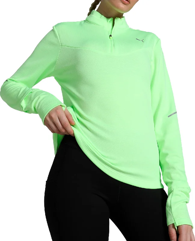 Puma Run Grid Fleece Half-Zip Long Sleeve Womens Running Top - Green