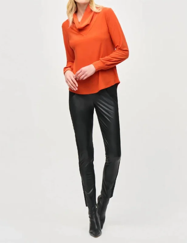 Cowl Collar Long Sleeve Top In Lava