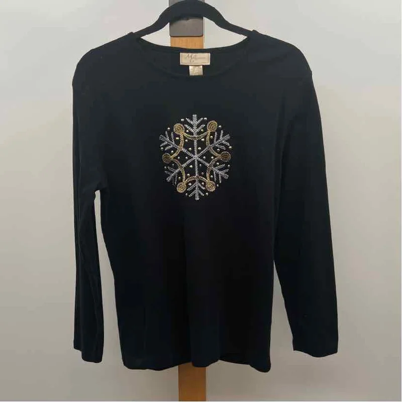 MC Sportswear Women's Size XL Black Snowflakes Long Sleeve Shirt