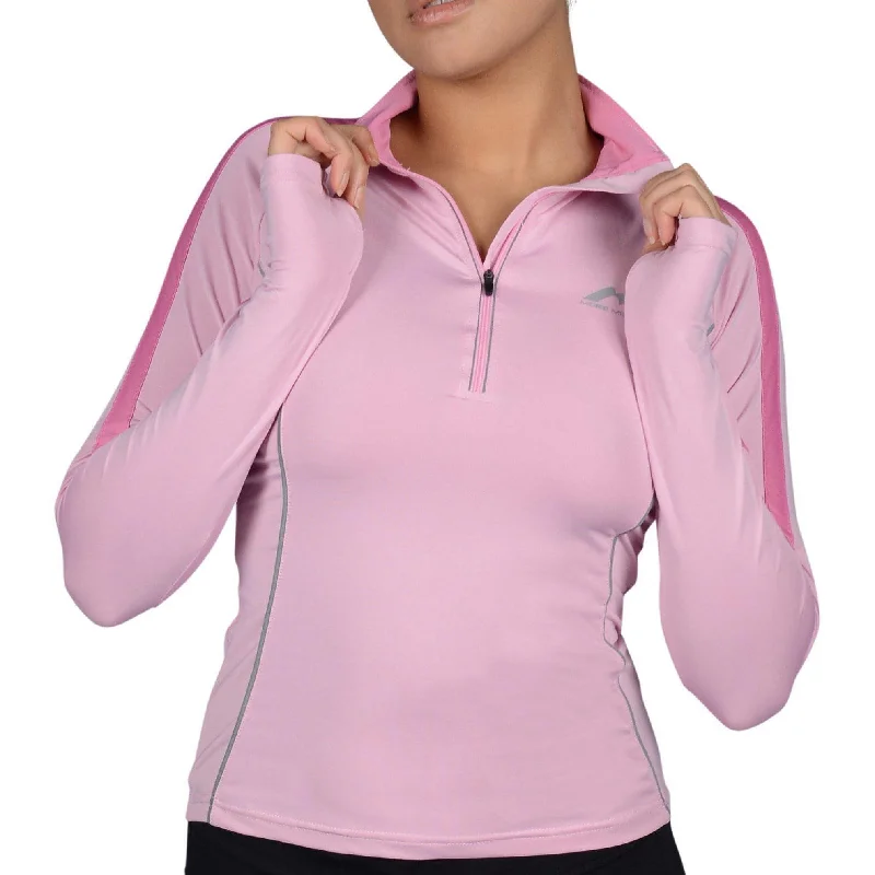 More Mile Hi-Viz Half Zip Womens Long Sleeve Running Top - Pink