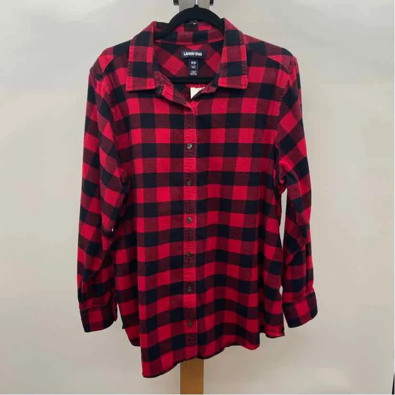 Lands End Women's Size 18 Red Plaid Long Sleeve Shirt