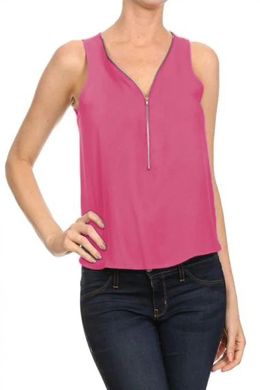 Zipper Front V-Neck Tank Top