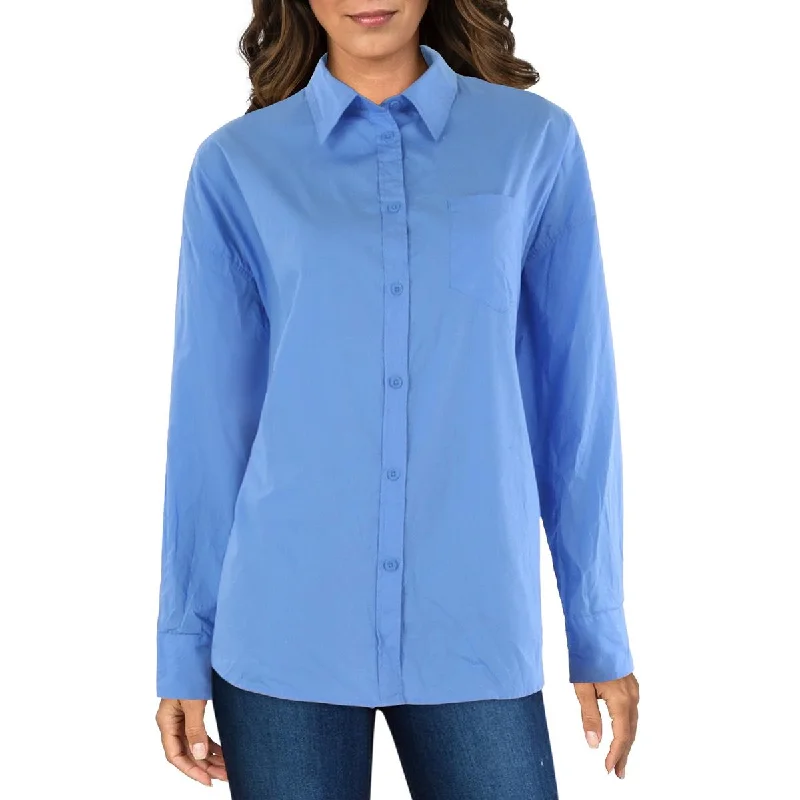 Womens Collar Long Sleeve Button-Down Top