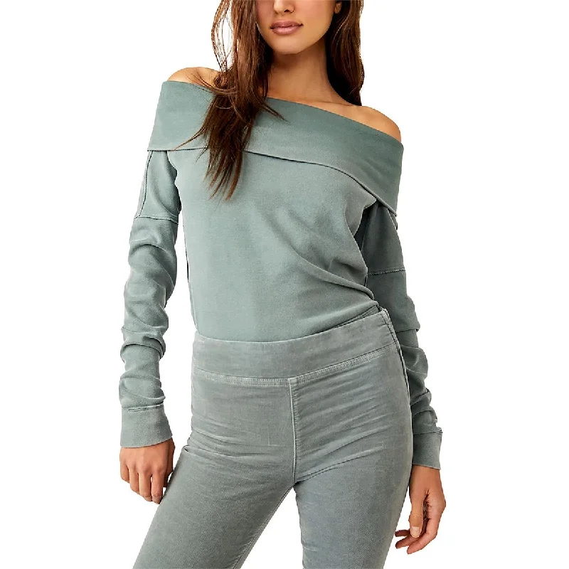 Womens Solid Long Sleeve Off The Shoulder