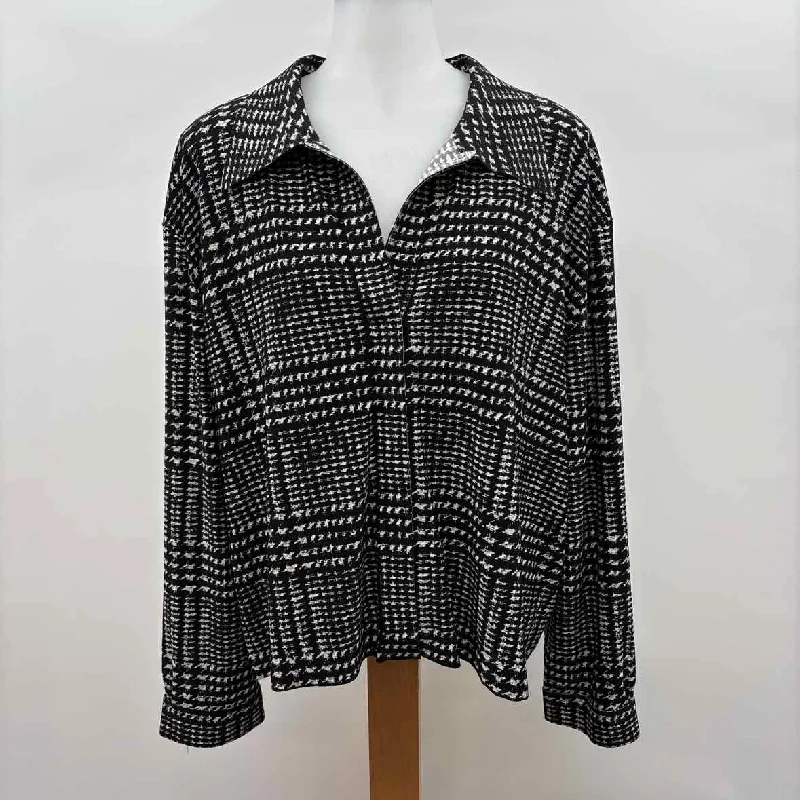 Norma Kamali Women's Size XL Black Houndstooth Long Sleeve Shirt