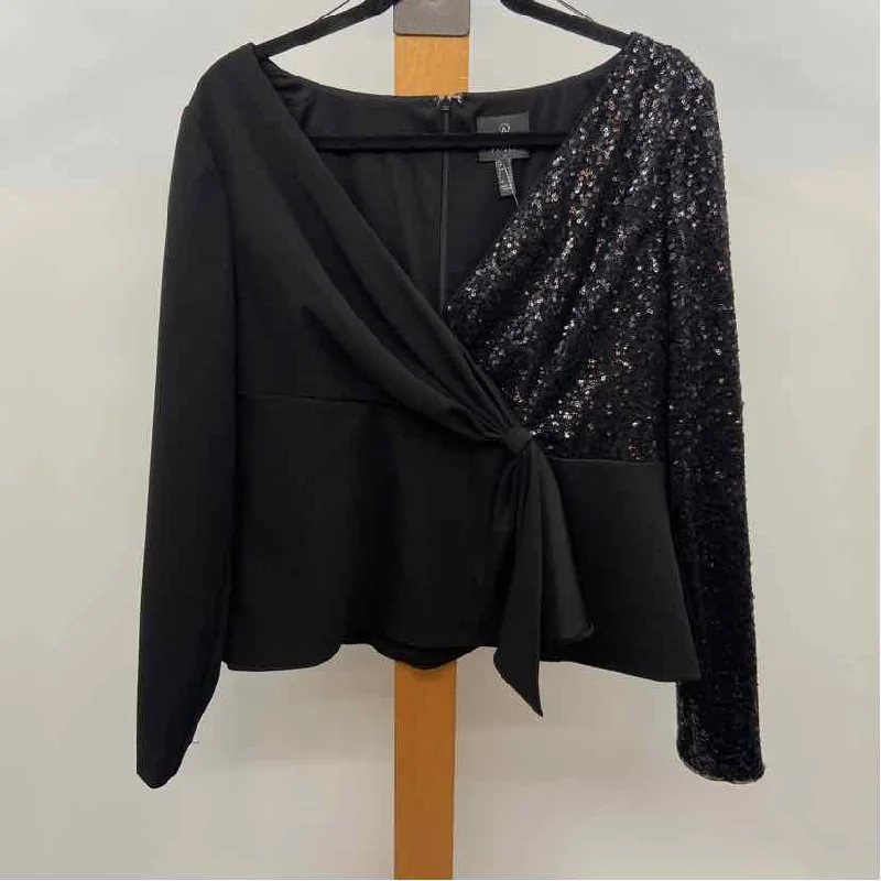 Adrianna Papell Women's Size 12 Black Sequins Long Sleeve Shirt