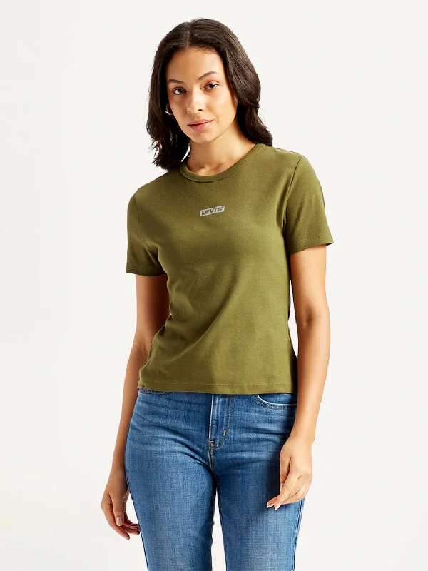 Women's Solid Green Crew Neck Top