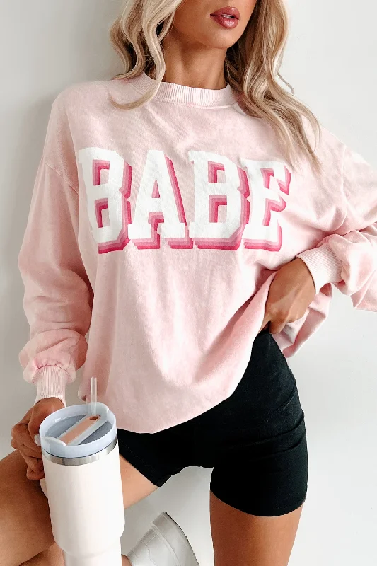 "Babe" Acid Wash Graphic Sweatshirt (Washed Pink)