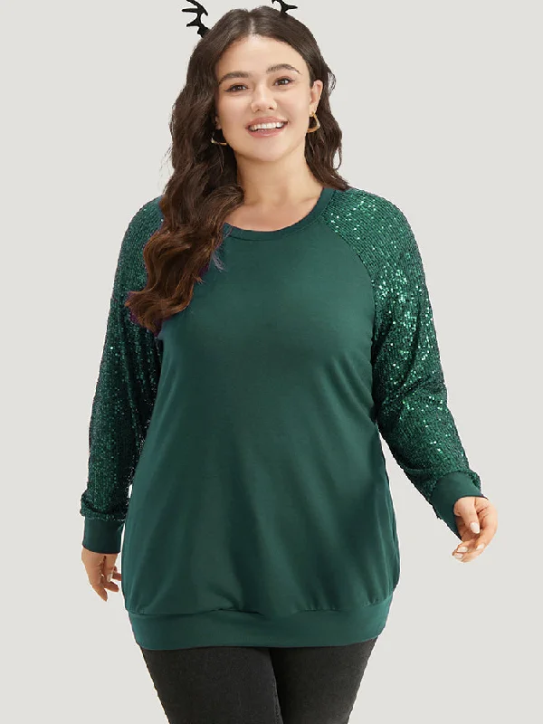 Halloween Sequin Round Neck Raglan Sleeve Sweatshirt