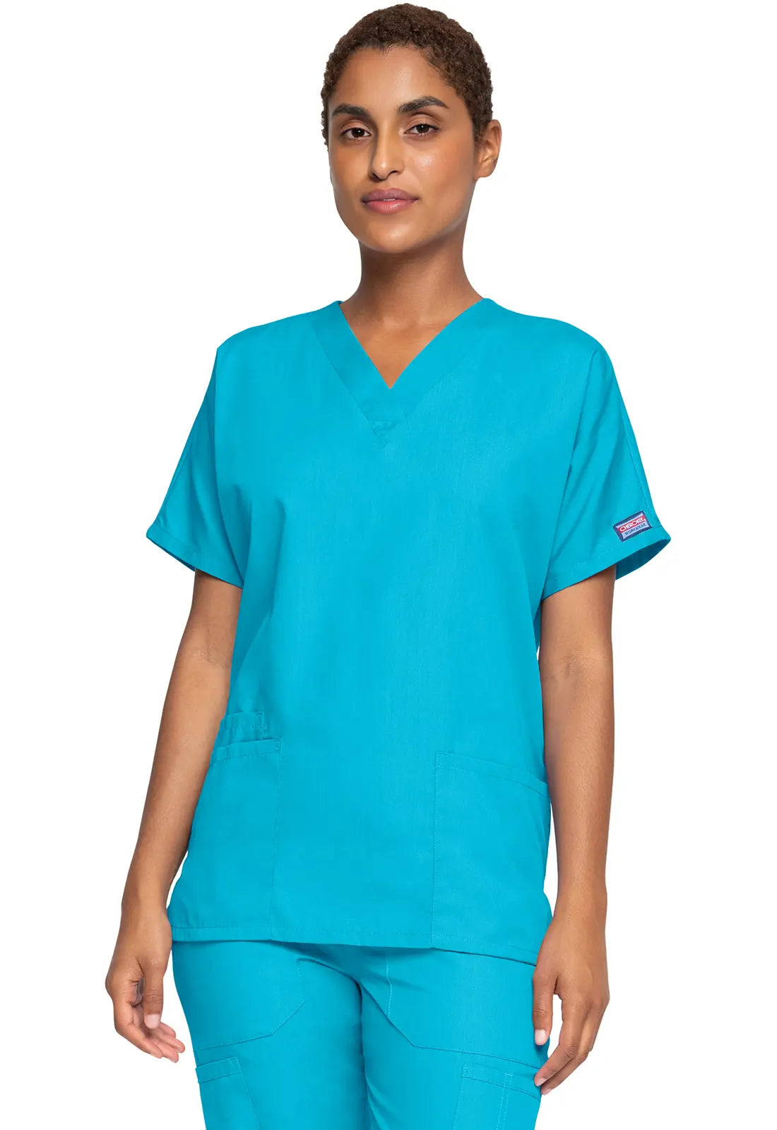 Cherokee Women's 3-Pocket V-Neck Top - Turquoise