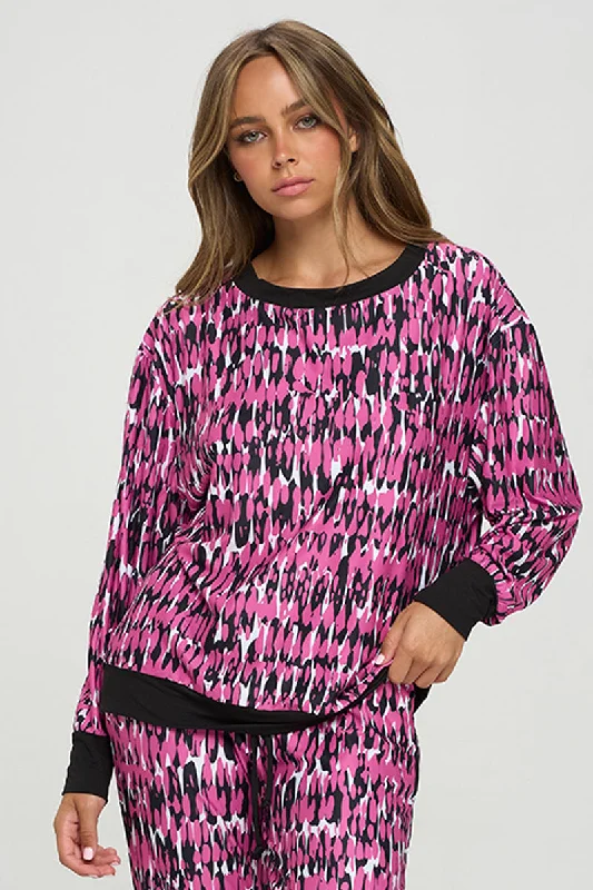 Get Into It Printed Crewneck Long Sleeve Top