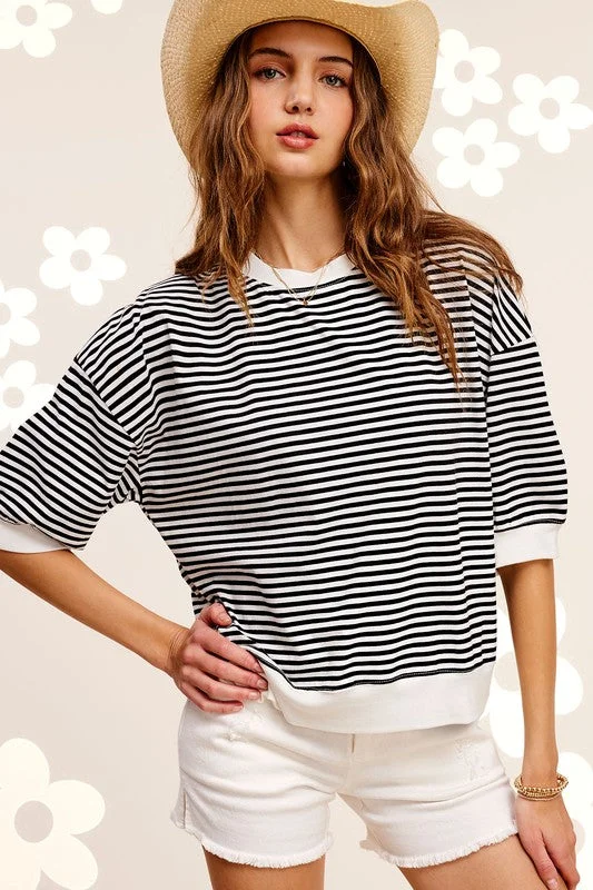 Crewneck Stripe Short Sleeve Top