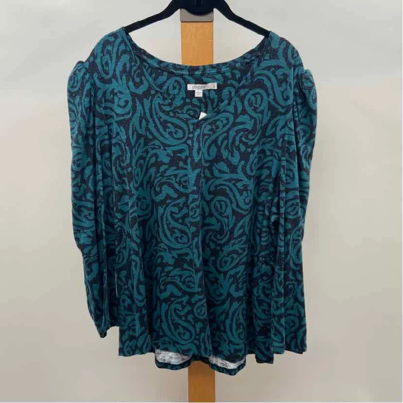 Chico's Women's Size XXL Teal scroll Long Sleeve Shirt