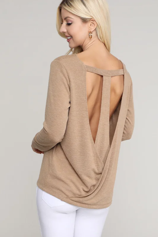 Open Back Surplice Long Sleeve Top