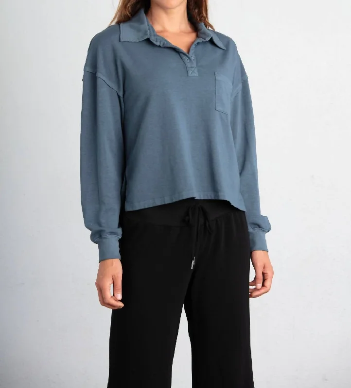 Collared Pocket Long Sleeve Top In Steel